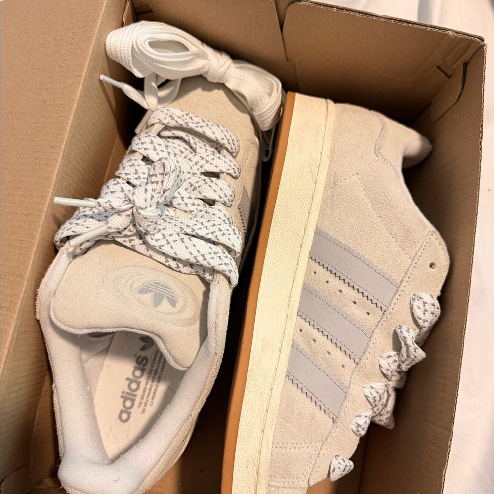 adidas Campus Beige and Gray Women's Shoes - Picture 4 of 5